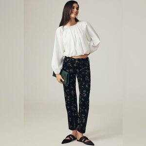 Pilcro Black Corduroy Floral Straight Leg Elevated Statement Pants